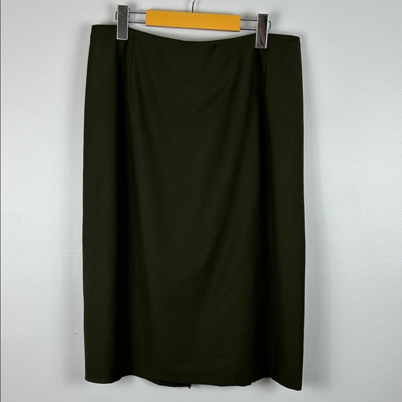 Vintage Jones Wear Pure Wool Classic Pencil Skirt Size 16W Dark Green Olive - Picture 2 of 12
